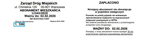 Przykładowy identyfikator mieszkańca z uprawnieniami B-35