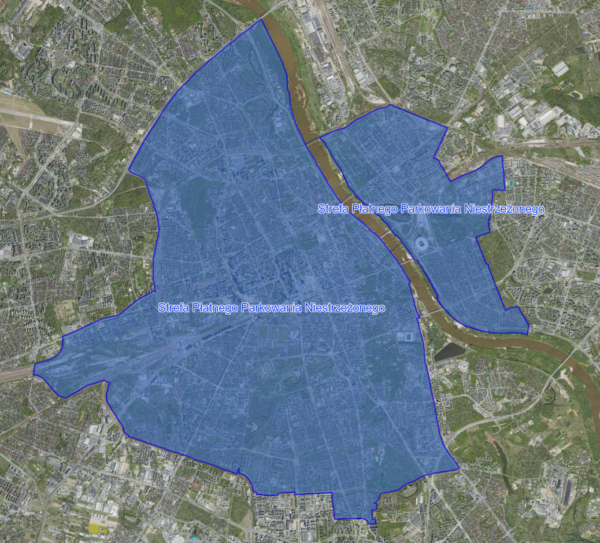 Mapa abonamentów rejonowych w Strefie Płatnego Parkowania Niestrzeżonego w Warszawie
