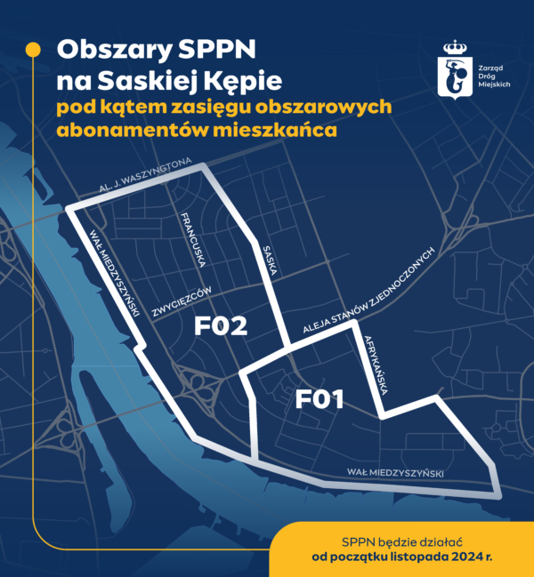 Obszary SPPN na Saskiej Kępie pod względem zasięgu obszarowych abonamentów mieszkańca.