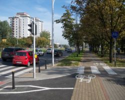 Nowa sygnalizacja dla pieszych przy Szpitalu Bródnowskim wraz z drogą dla rowerów.