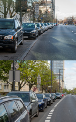 Parking przeniesiony na jezdnię.