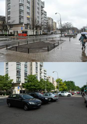 Zamiast parkingu zasadzona została zieleń.