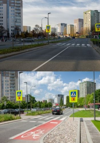 Ulica Umińskiego, przed i po modernizacji.