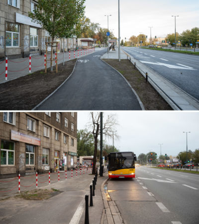 Ulica Szwedzka - chodnik i droga dla rowerów - przed i po.