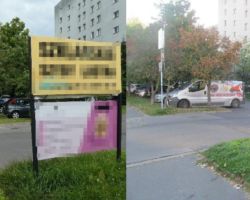 Miejsce z nielegalnie postawioną reklamą, przed i po jej usunięciu.