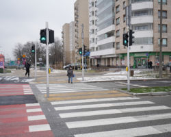 Przejście dla pieszych ze zmodernizowaną sygnalizacją.