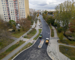 Końcowy etap modernizacji skrzyżowania ulic Saskiej i Egipskiej, widok z drona.