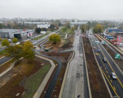 Widok z drona na skrzyżowanie ulic Marywilskiej i Inowłodzkiej.