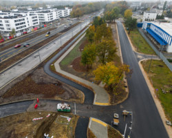 Widok z drona na skrzyżowanie ulic Marywilskiej i Inowłodzkiej.