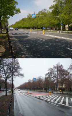 Przejście dla pieszych, Al. Ujazdowskie, przed i po.