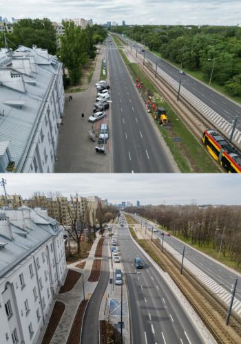 Na górnym zdjęciu ulica Starzyńskiego przed remontem, na dolnym zdjęciu po remoncie.