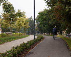 Rowerzysta przy ulicy Podczaszyńskiego.