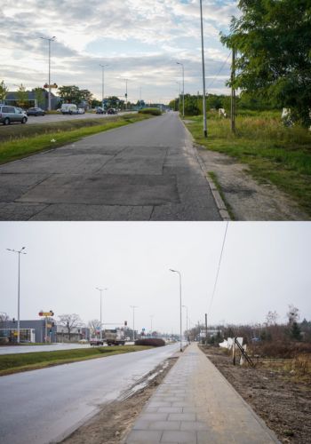 Ulica Modlińska, przed i po.