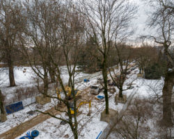 Remont Parku Skaryszewskiego, widok z drona.