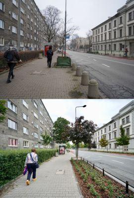 Ulica Koszykowa przed i po rozpłytowaniu.
